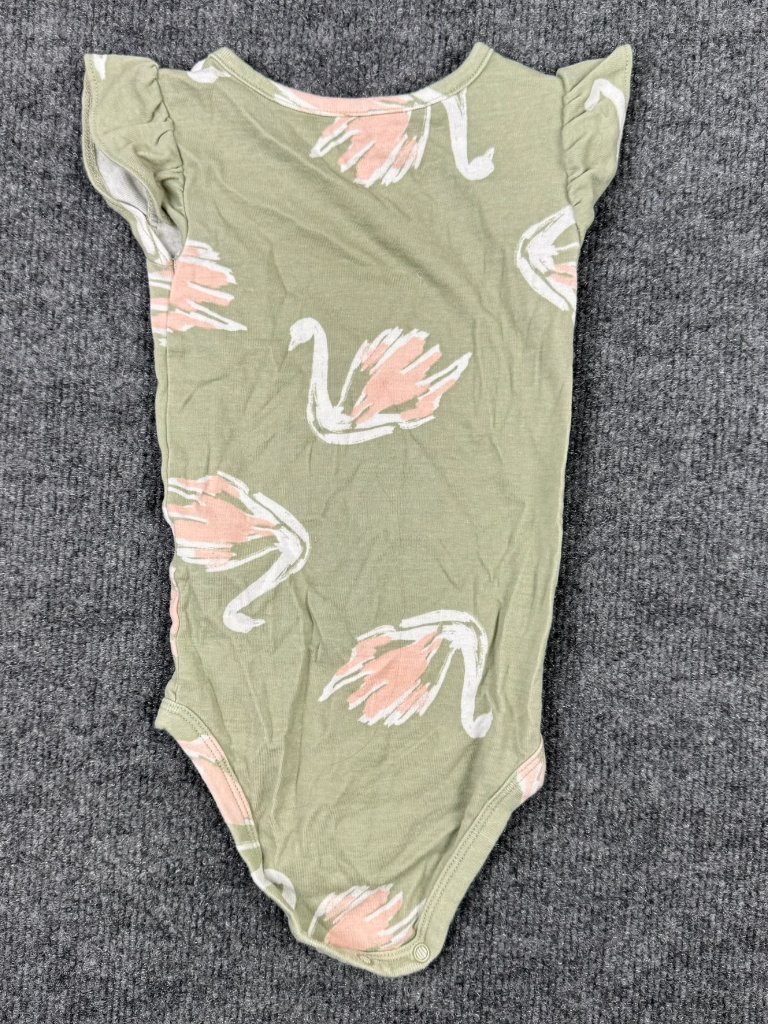 Carter’s Baby Girl Swan Print Bodysuit 24 Months Sage Green Ruffle Sleeve Cotton
